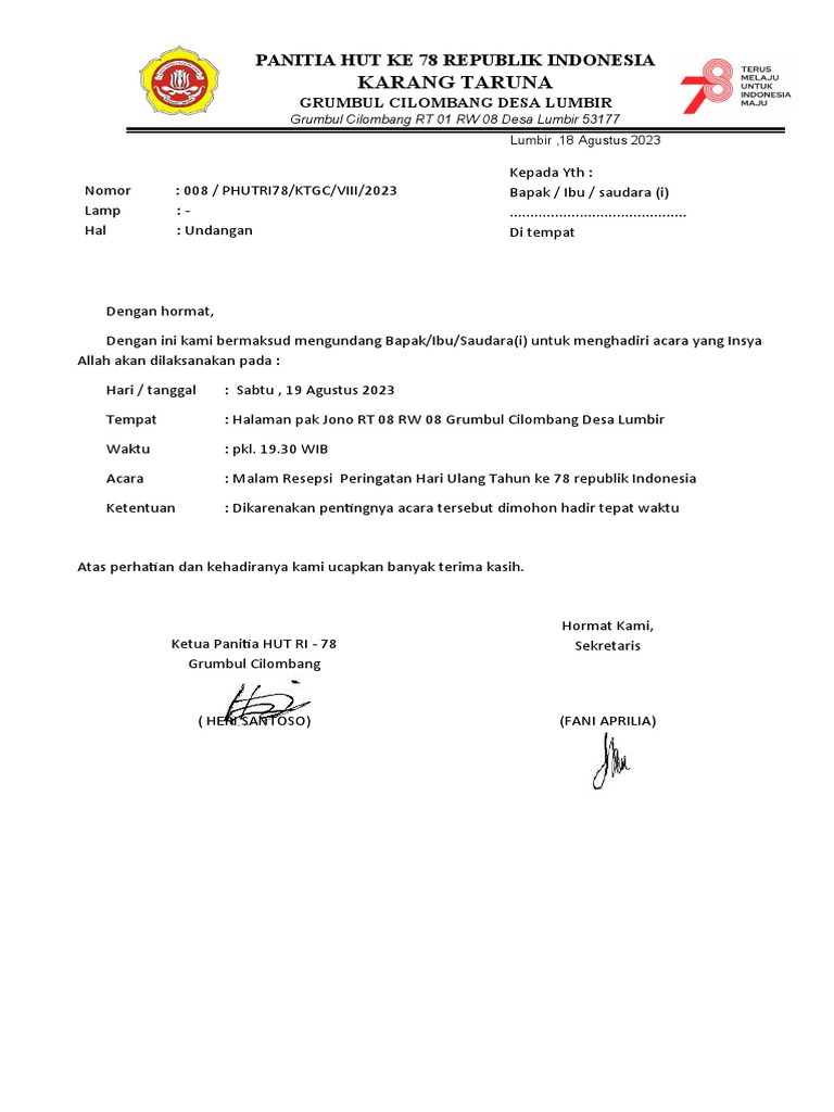 Panitia Hut Ke 78 Republik Indonesia | PDF
