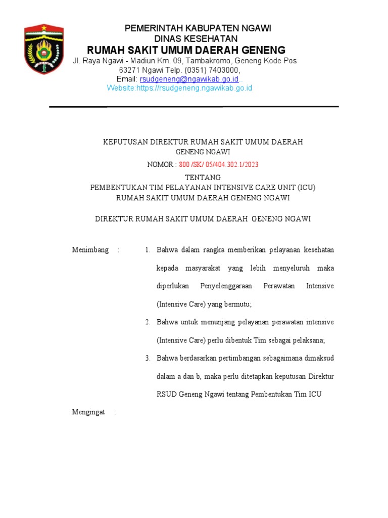Pembentukan Tim ICU RSUD Geneng Ngawi | PDF