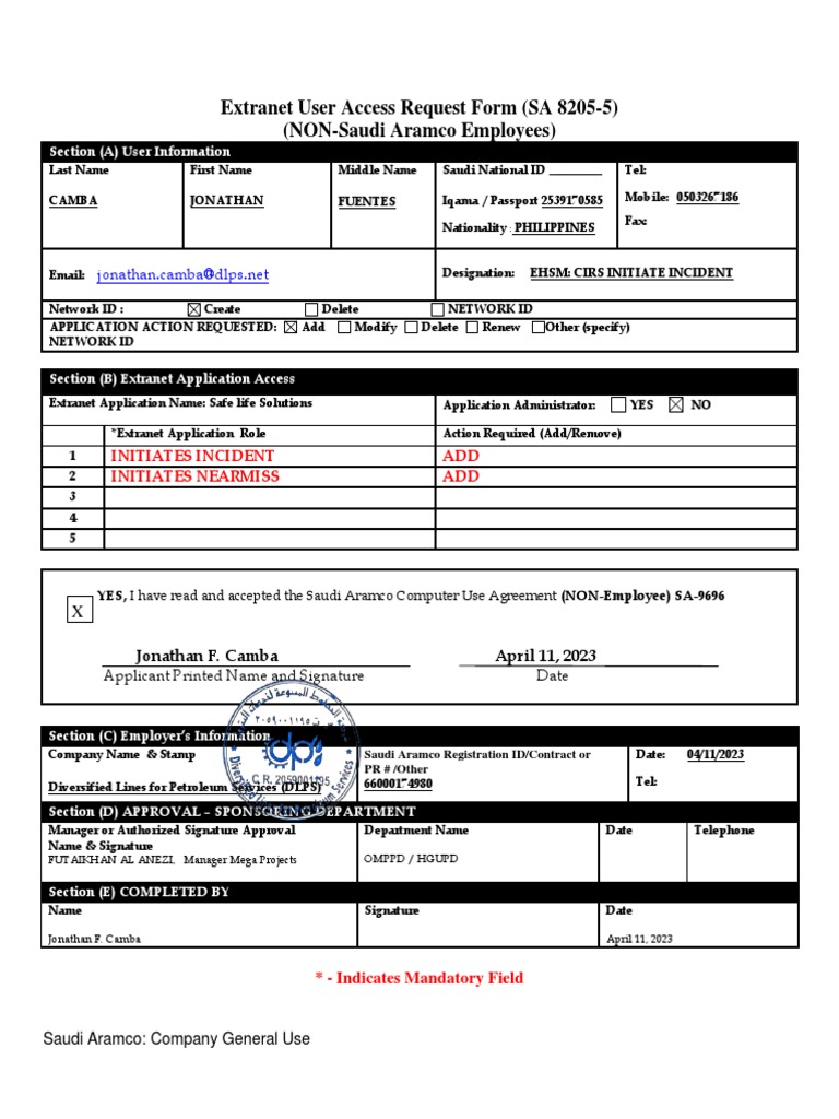 Extranet User Access Request Form | PDF | Computing | Telecommunications