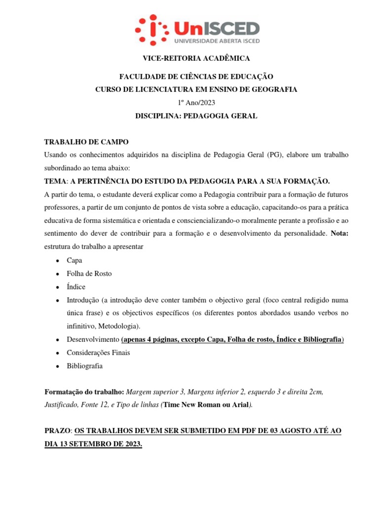 Trabalho de Pedagogia Geral | PDF | Pedagogia | Science
