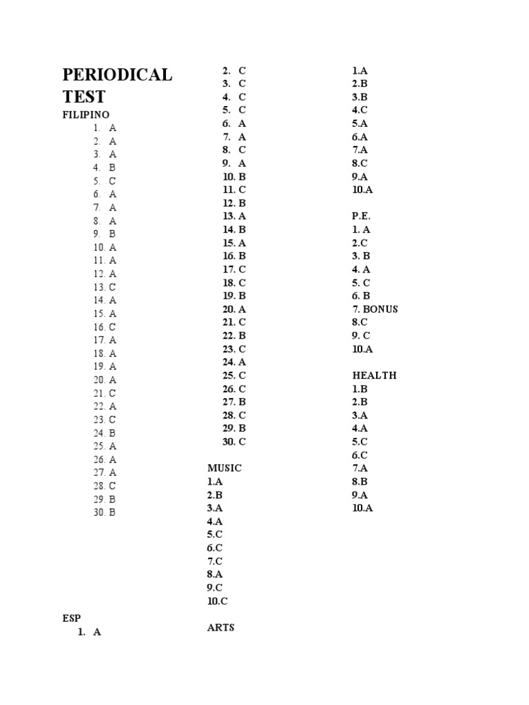 Periodical TestAnswer Key PDF
