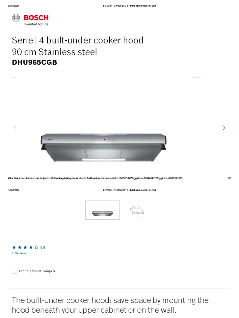 BOSCH DHU965CGB builtunder cooker hood PDF