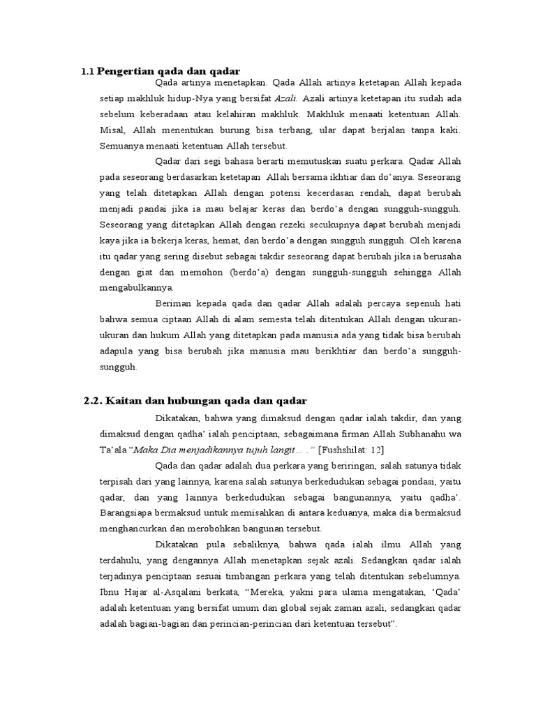 MAKALAH - Qadar - Dan - Qadar - Docx MI | PDF | Agama & Spiritualitas