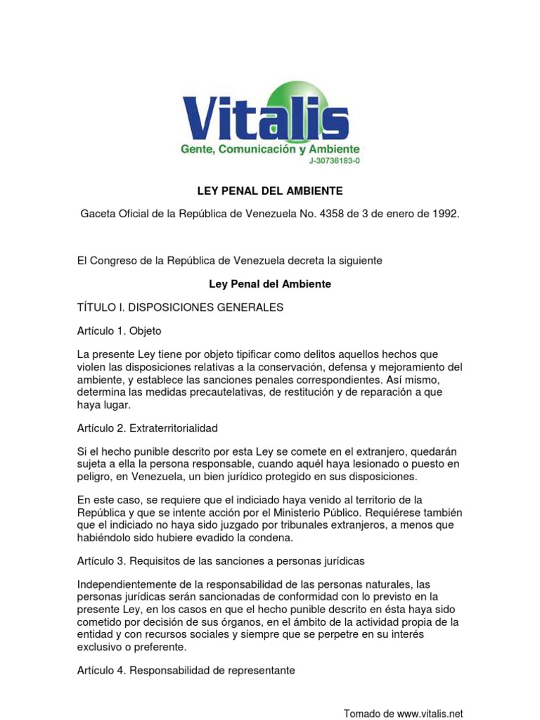 Ley Penal del Ambiente en Venezuela | PDF | Castigos | Derecho penal
