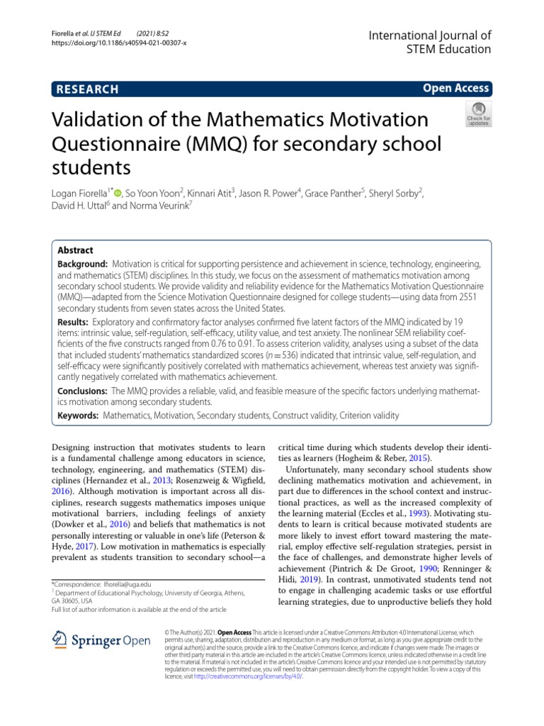 Validation of The Mathematics Motivation | PDF | Factor Analysis ...