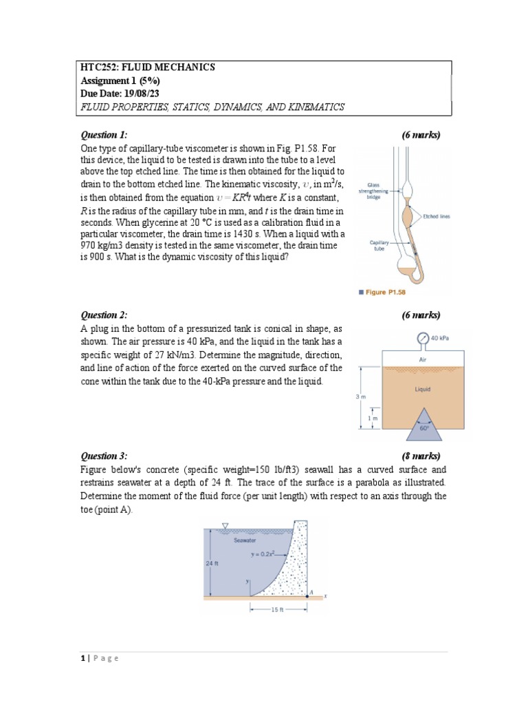 Fluid Mechanics Assignment Overview | PDF | Pressure | Liquids