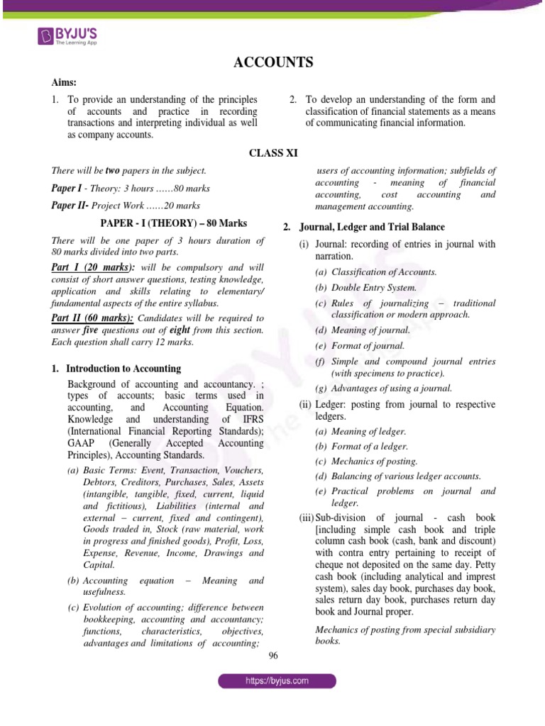 ISC Class 11 Accounts Syllabus | PDF | Expense | Debits And Credits