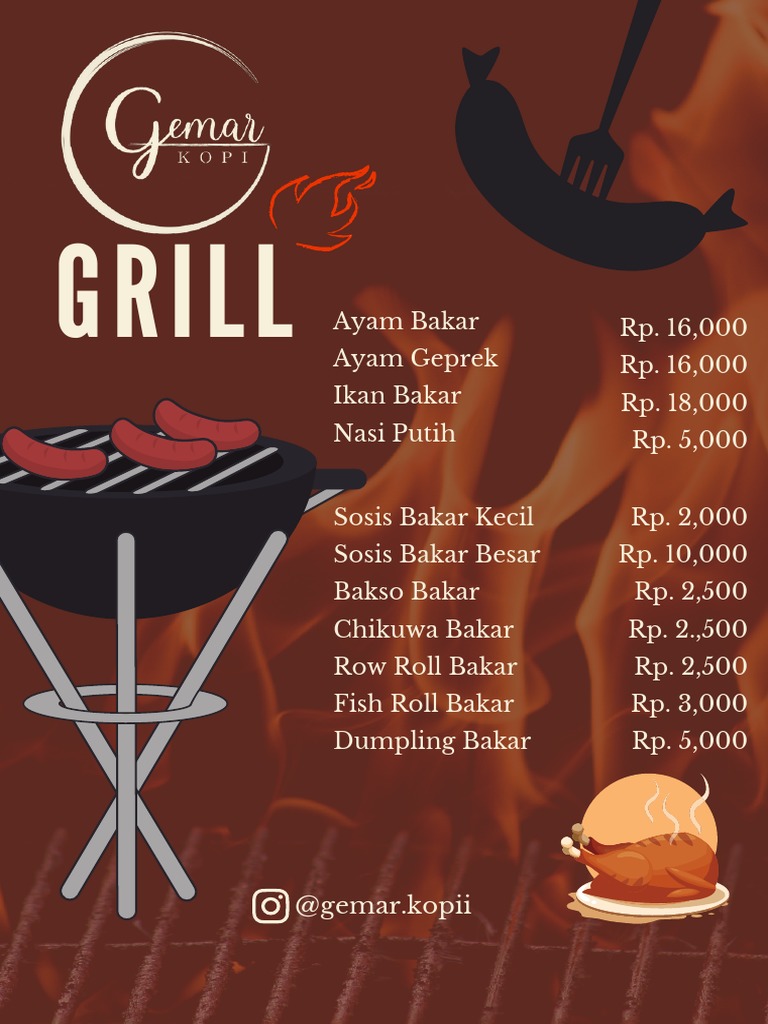 Dark Red Grilled Sausage BBQ Menu PDF
