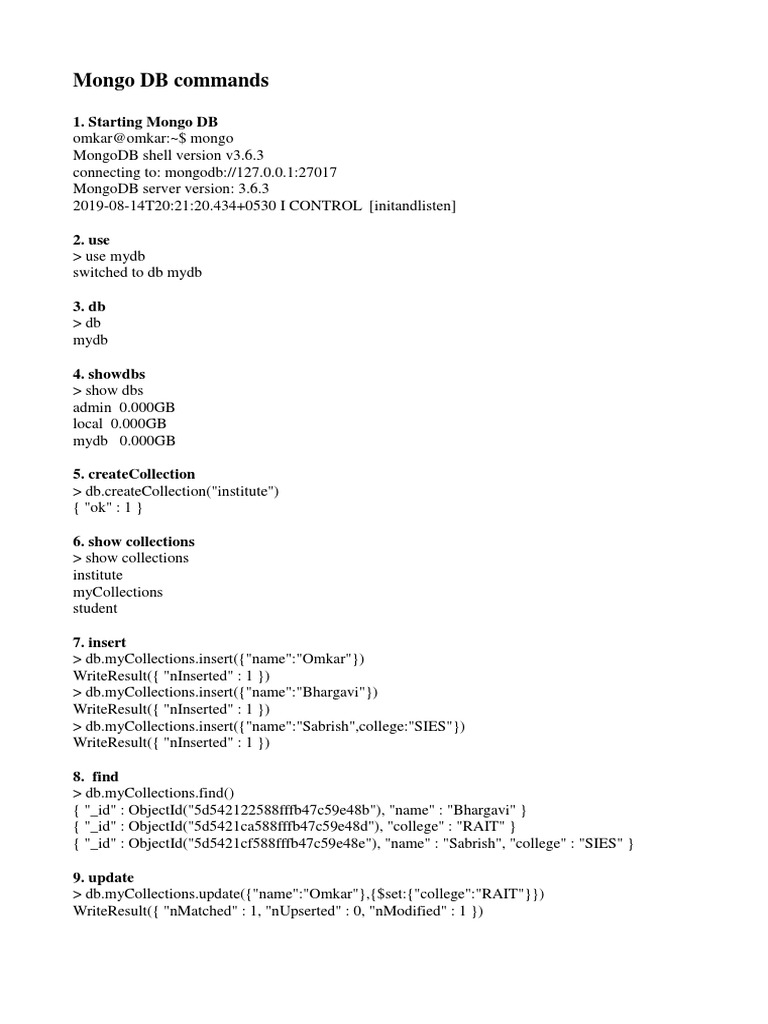 Basic Commands in MongoDB | PDF