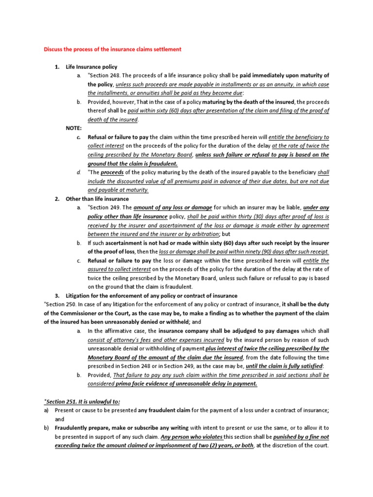 Process of The Insurance Claims Settlement | PDF