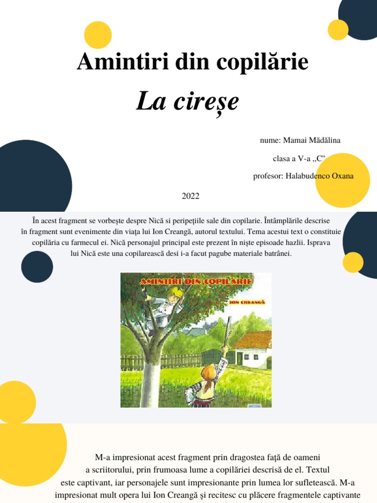Rezumat Amintiri Din Copilarie Capitolul 1 Amintiri Din Copilarie | PDF