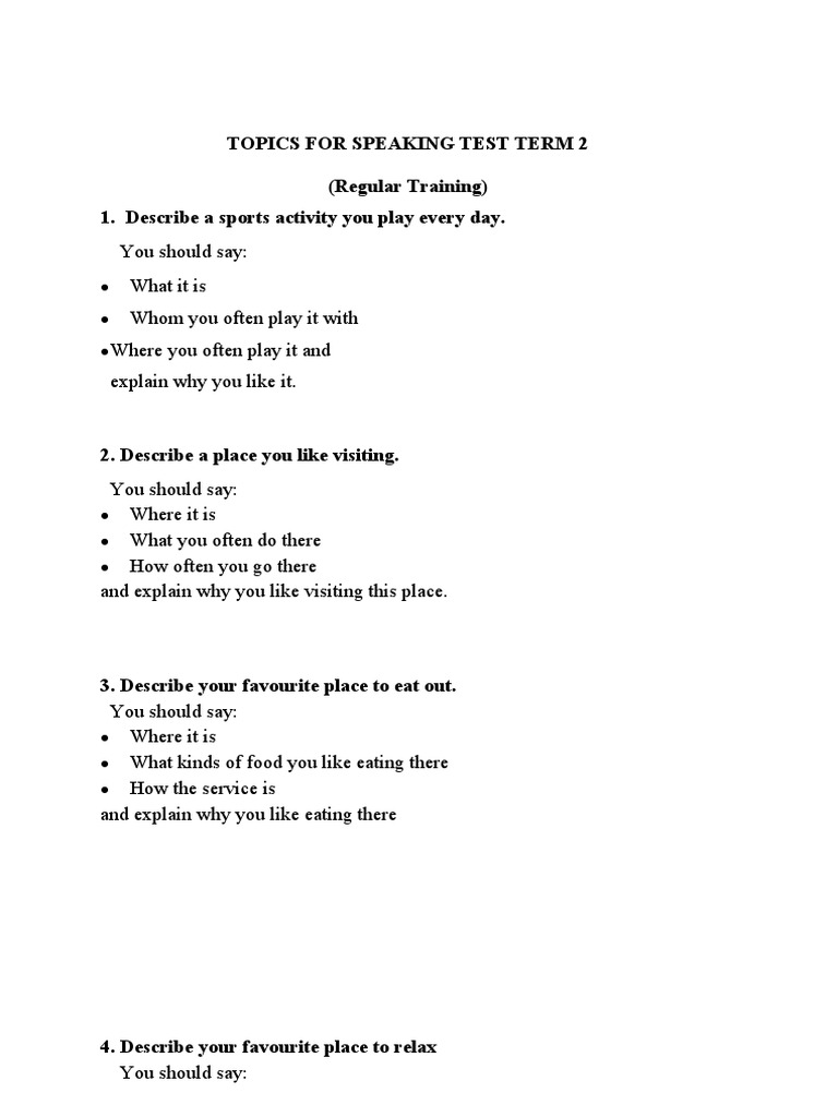 Speaking Term 2 | PDF