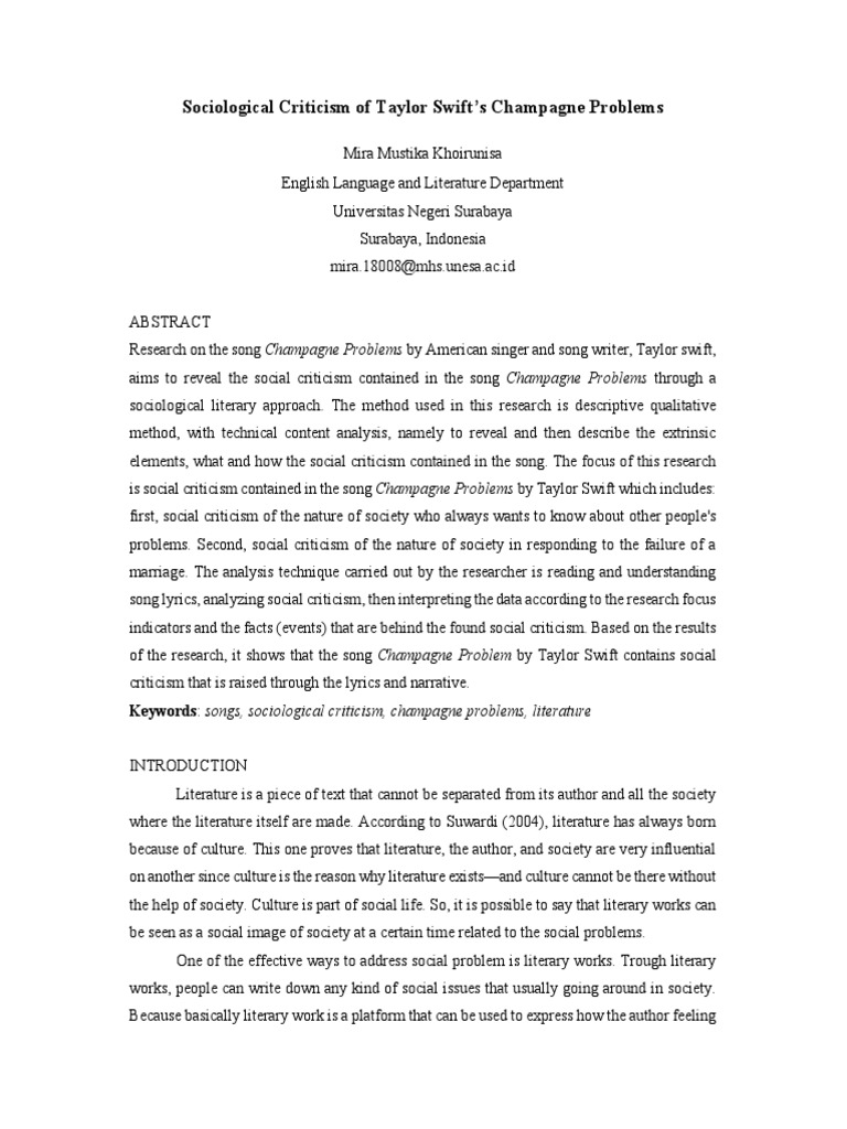 Sociological Criticism of Taylor Swift S | PDF