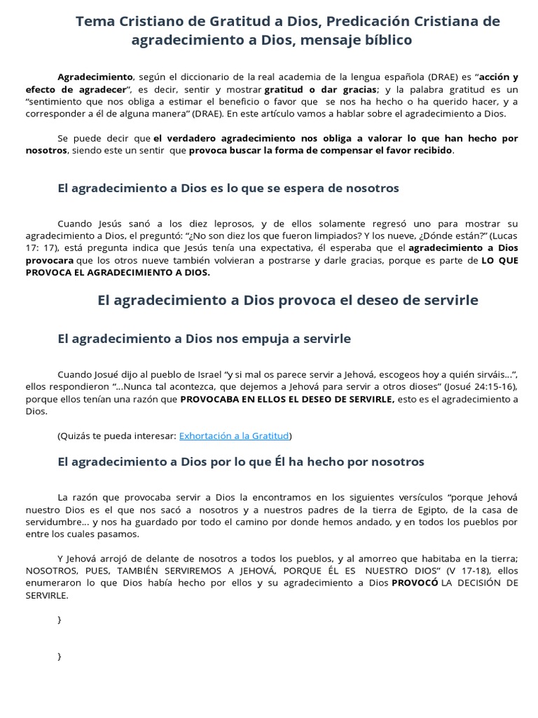 Tema Cristiano de Gratitud A Dios | PDF | Gratitud | Dios