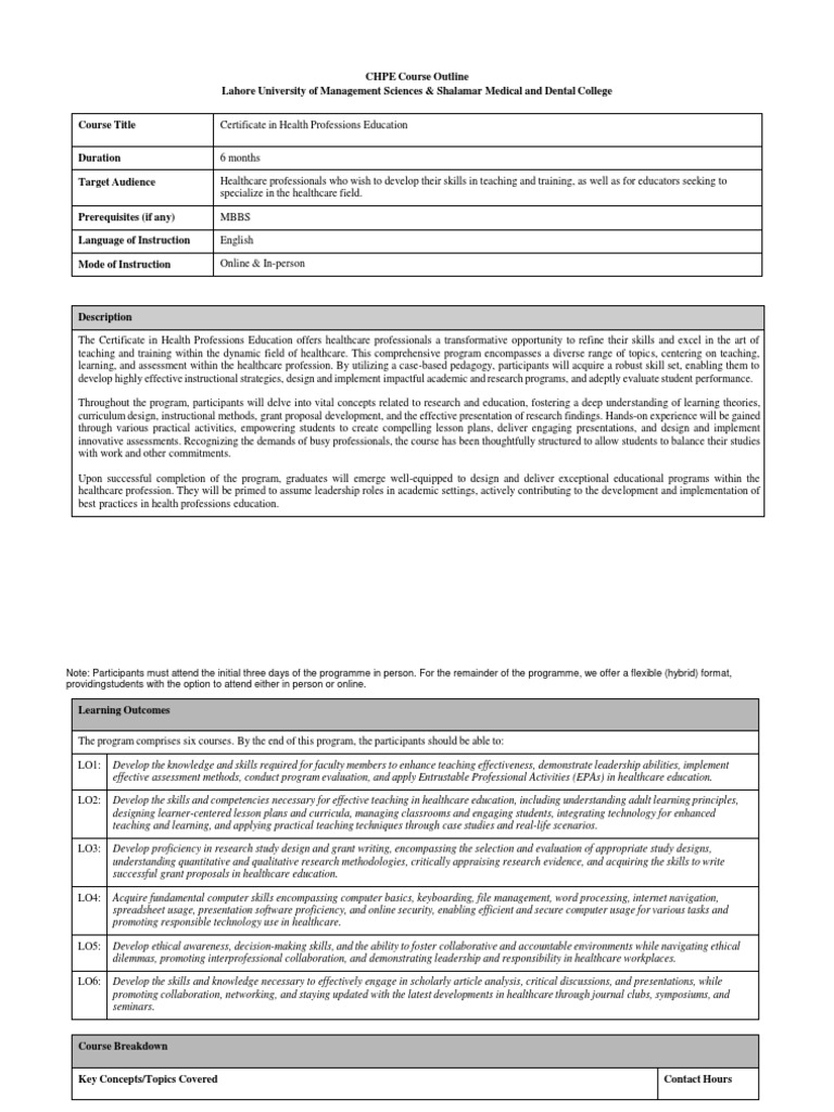 Certificate in Health Professions Education | PDF