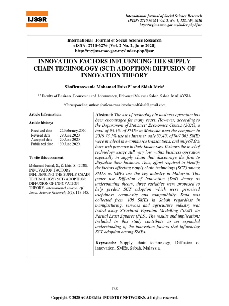 Innovation Factors Influencing The Supply Chain Technology (SCT ...