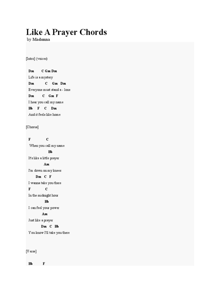 Like A Prayer Chords PDF Song Structure Works