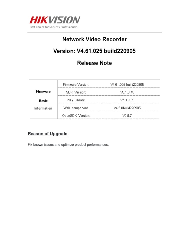 Firmware Upgrade V4.61.025 Release Note | PDF