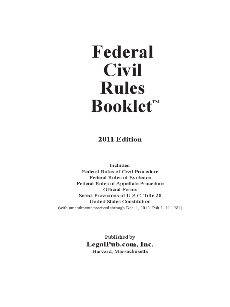 2011 Federal Civil Rules Booklet PDF Deposition (Law) Discovery (Law)