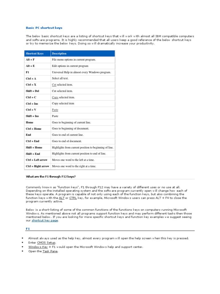 Basic Pc Shortcut Keys Keyboard Shortcut Tab Gui