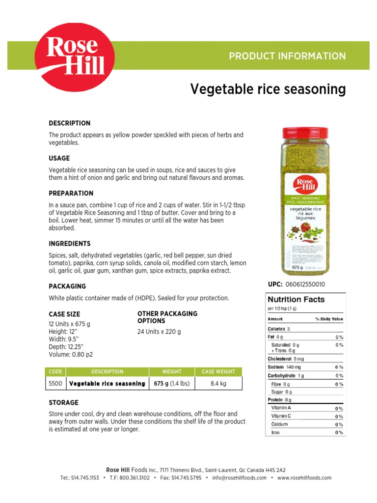 5500 Vegetable Rice Seasoning PDF