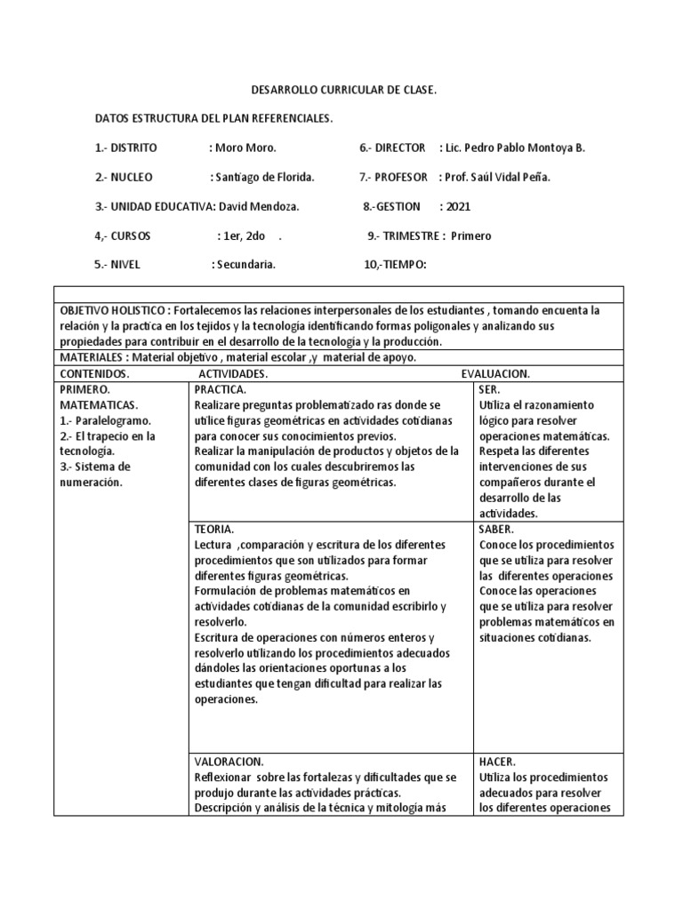Estructura Del Plan de Clases 2023 | PDF