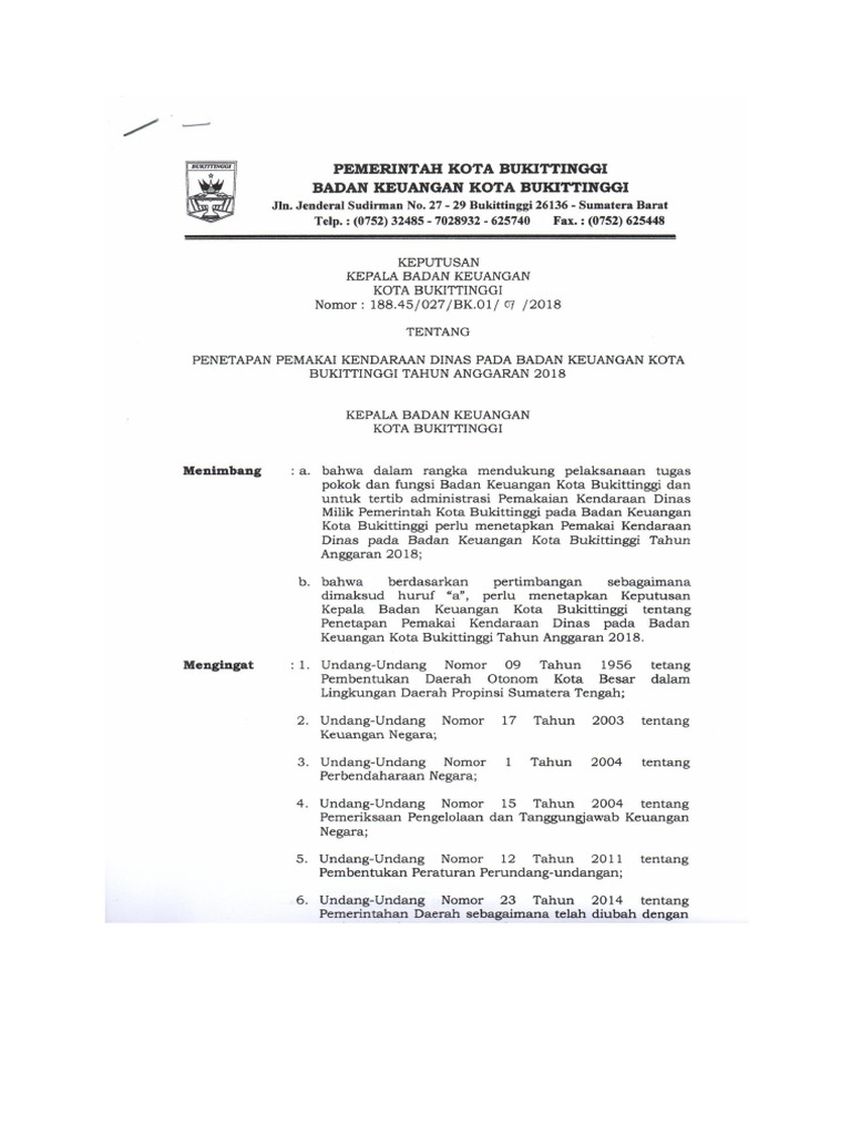 Pejabat Mengelola Anggaran Kendaraan Dinas