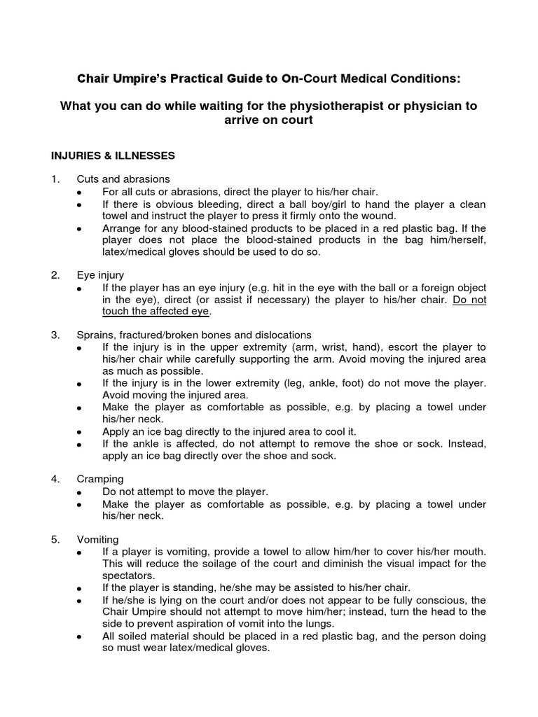 On Court Medical Conditions Chair Umpire Guidelines Latest Version 10