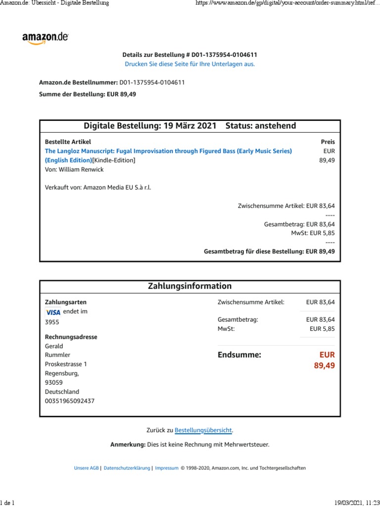 Amazon - de Übersicht - Digitale Bestellung | PDF