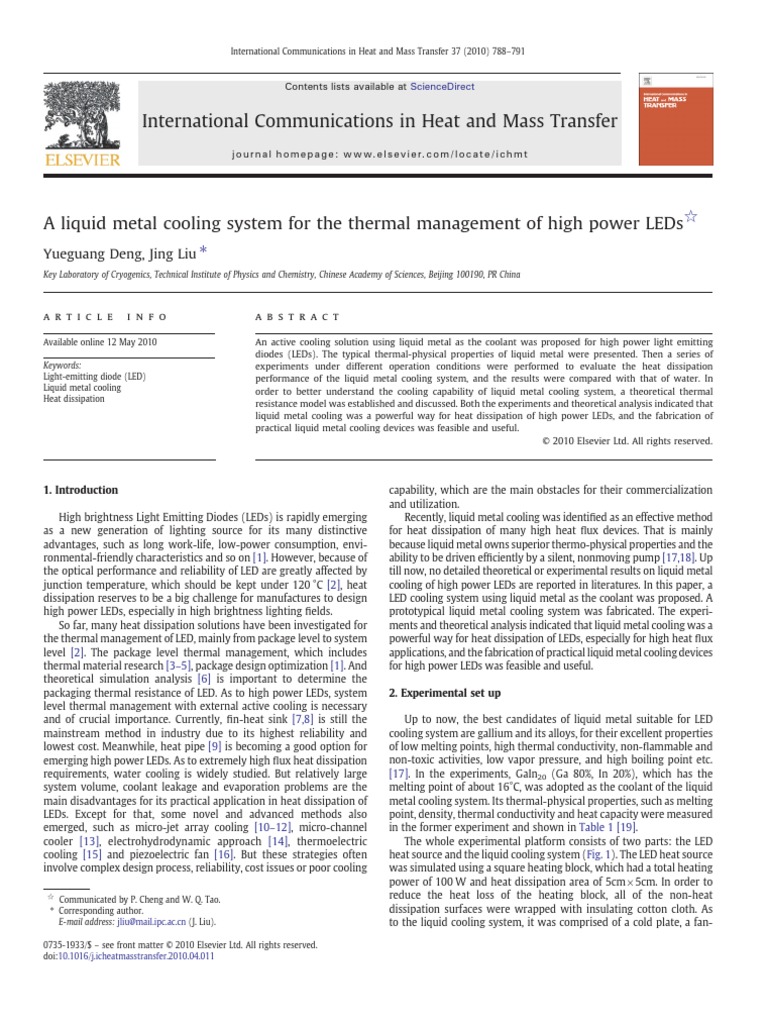 Liquid Metal Cooling for High Power LEDs | PDF | Radiator | Heat Transfer