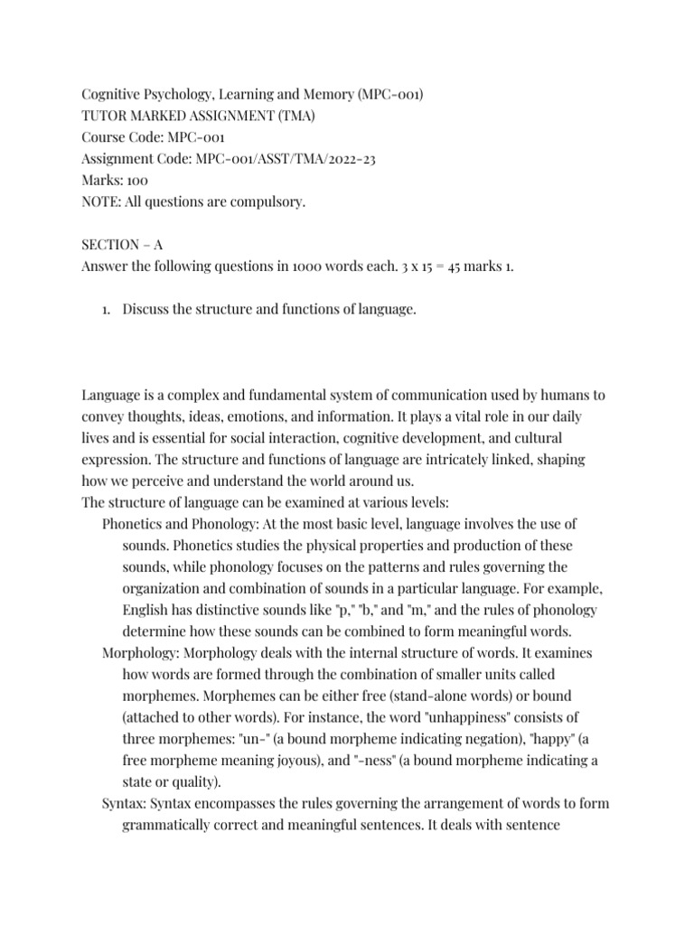 Cognitive Psychology, Learning and Memory (MPC-001) | PDF | Creativity ...