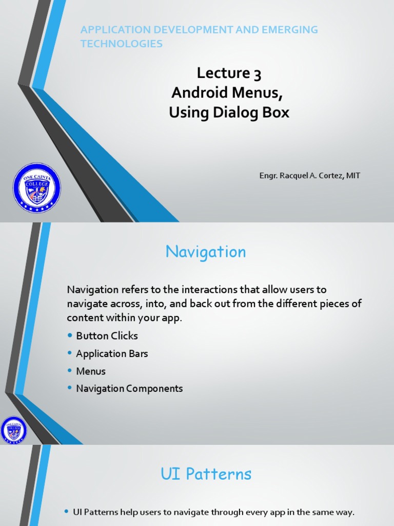 Android Dialogs and Menu Navigation | PDF | Menu (Computing) | Mobile App