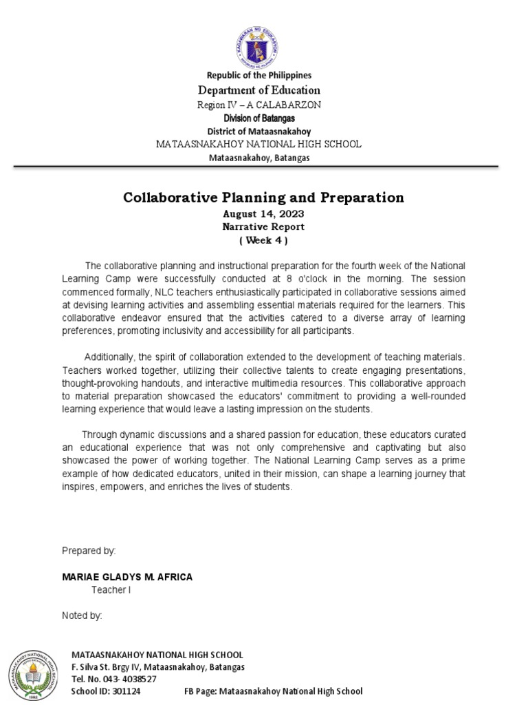NLC Week 4 Collaborative Planning Report | PDF