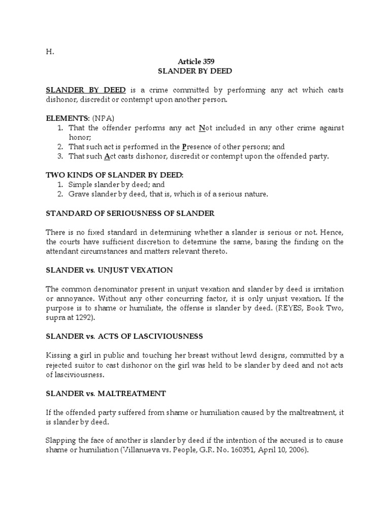 Elements of Slander by Deed | PDF | Politics | Social Science