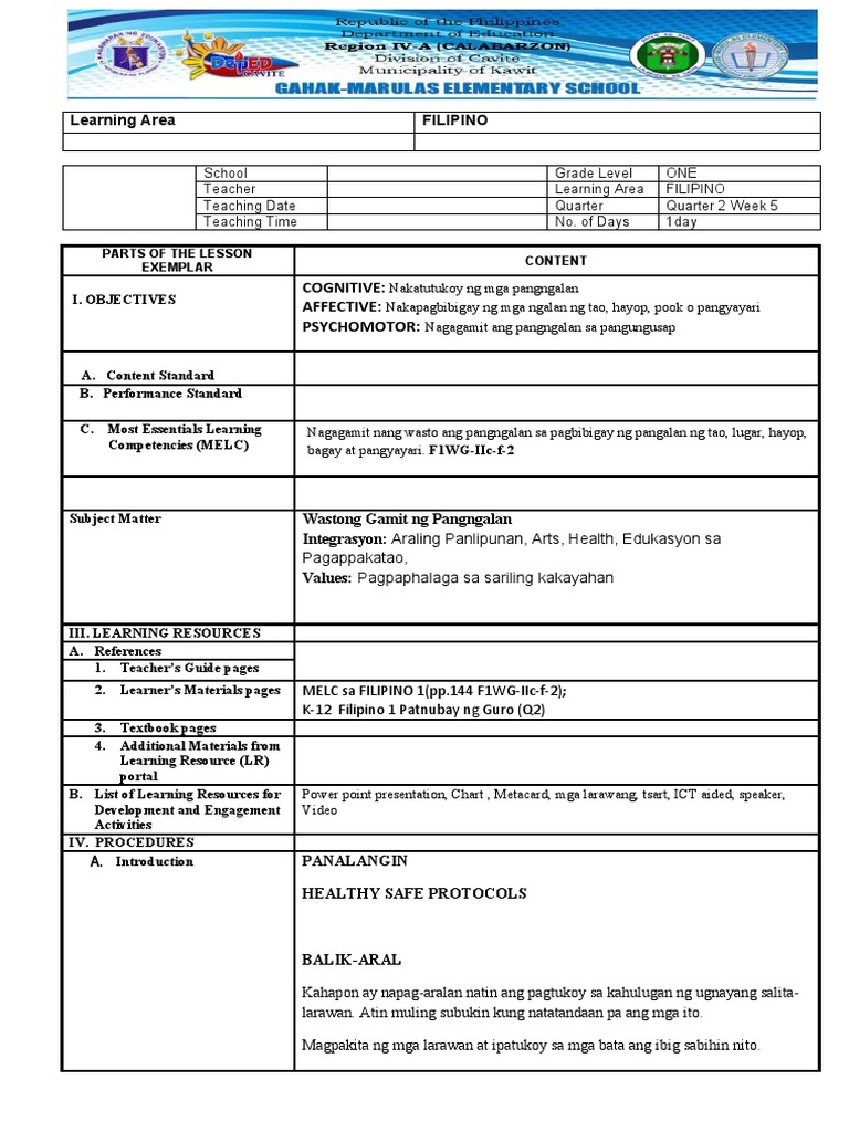 Cot in Filipino Quarter 2 Week 5 PDF