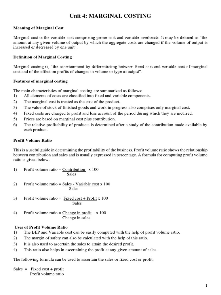 Unit 4 Marginal Costing Pdf