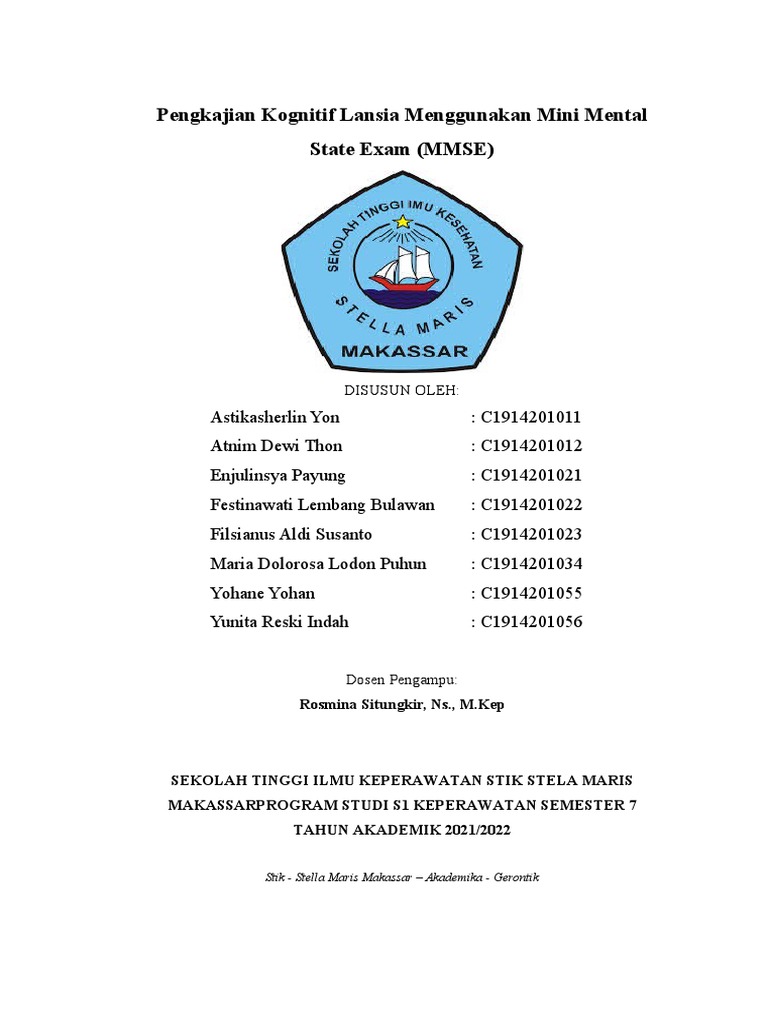 Pengkajian kognitif lansia menggunakan mini mental state exam mmse pdf