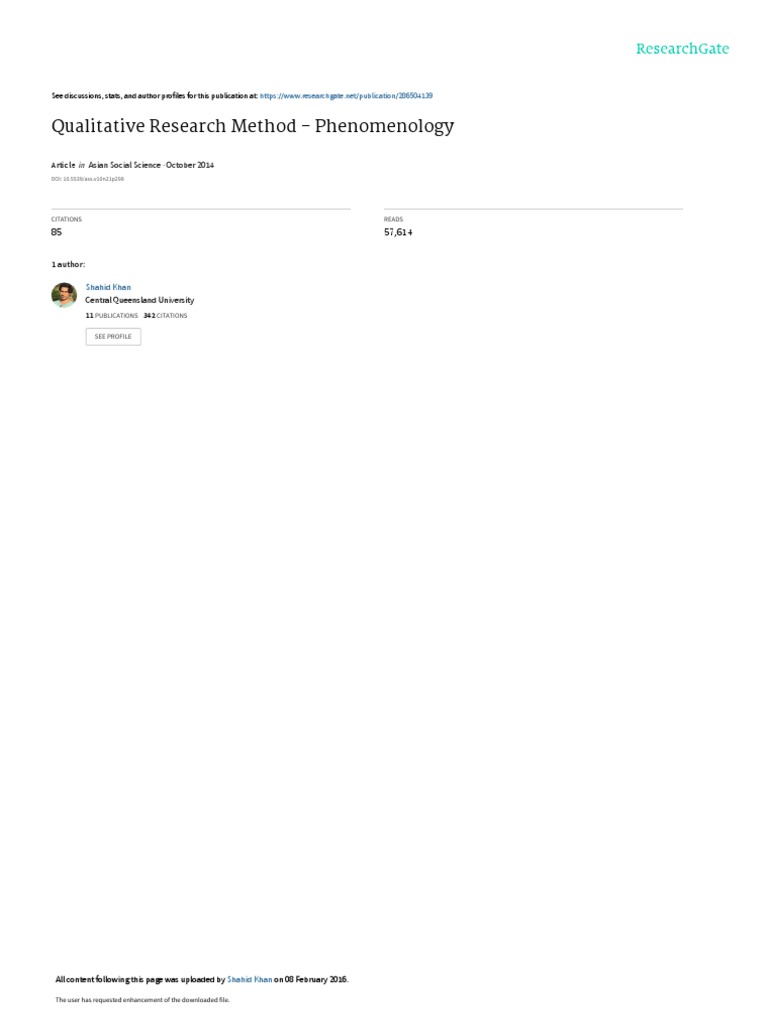 Qualitative Research Method - Phenomenology | PDF | Qualitative ...