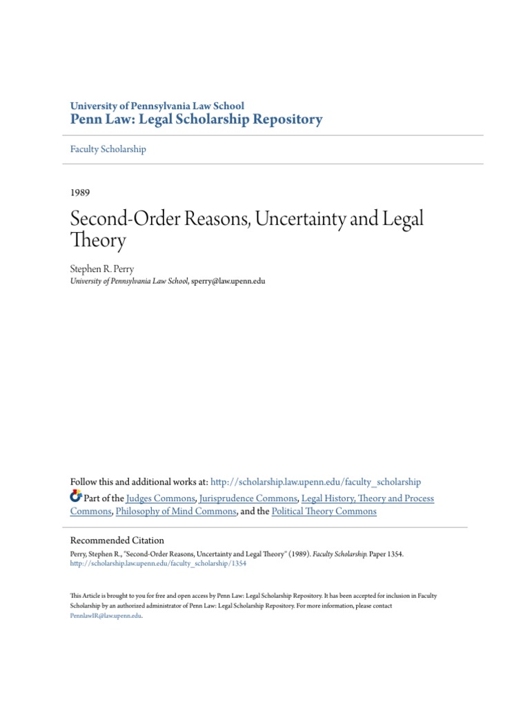 SecondOrder Reasons Uncertainty and Legal Theory PDF Reason