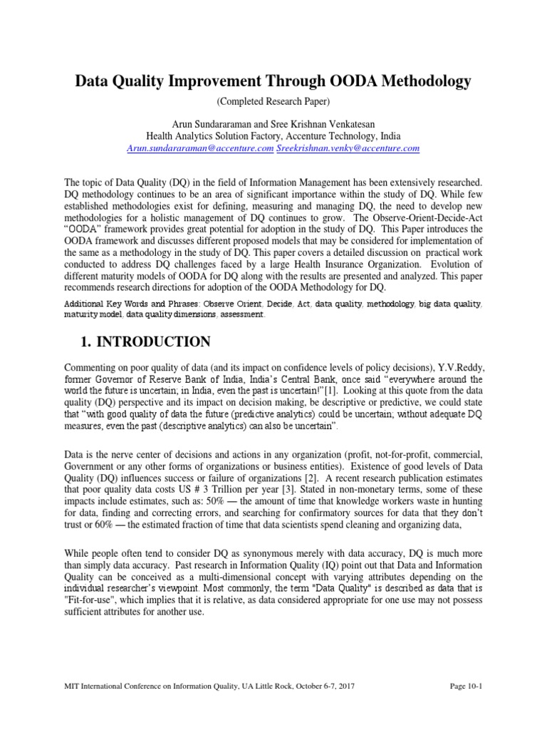 OODA Framework for Data Quality Improvement | PDF