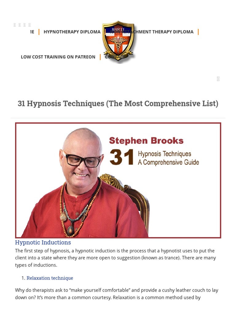 Comprehensive Hypnosis Techniques List | PDF | Career & Growth