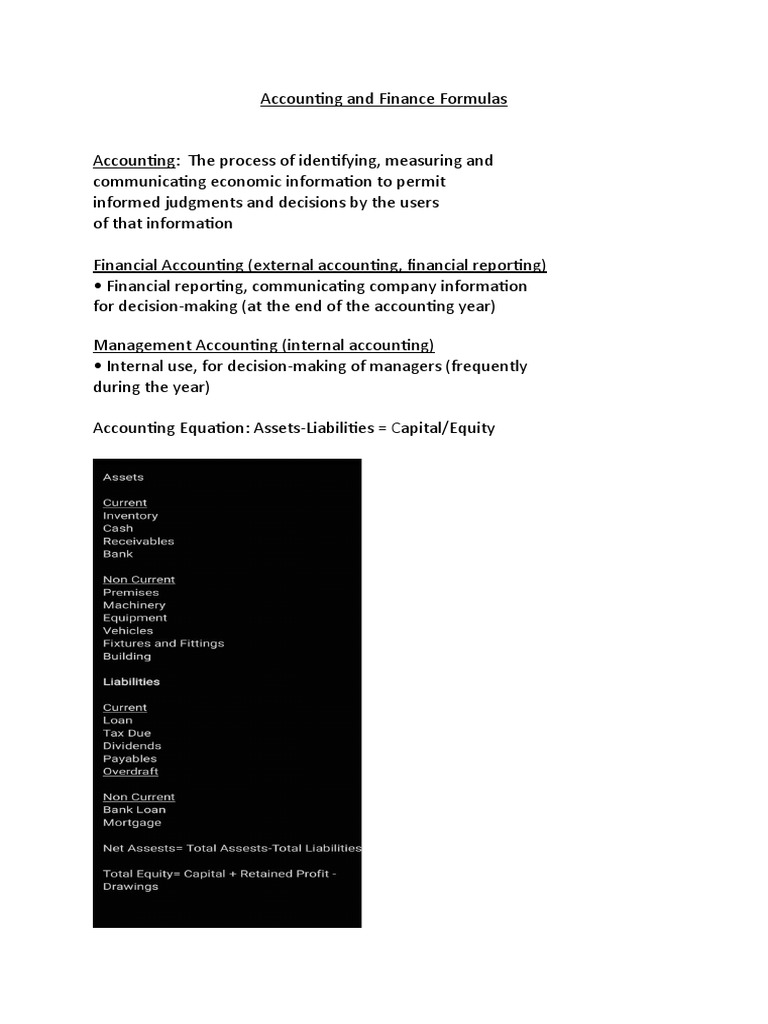 Key Financial Accounting Formulas | PDF | Finance & Money Management