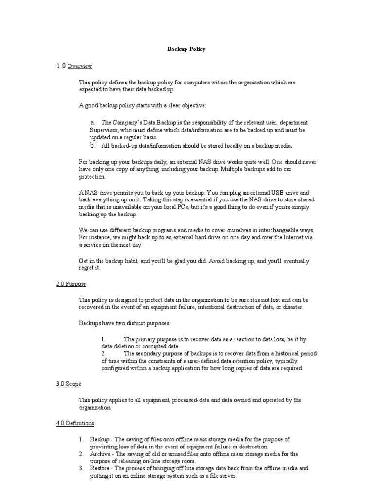 Backup Policy PDF Backup Computer Data