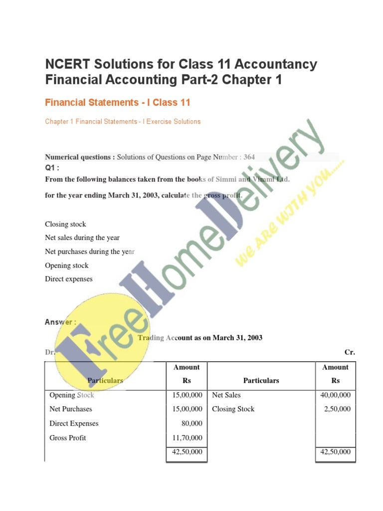 Class 11 Accountancy Chapter 1 Solutions | PDF | Debits And Credits ...