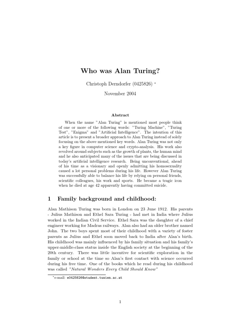 Who Was Alan Turing?: 1 Family Background and Childhood | PDF | Alan ...