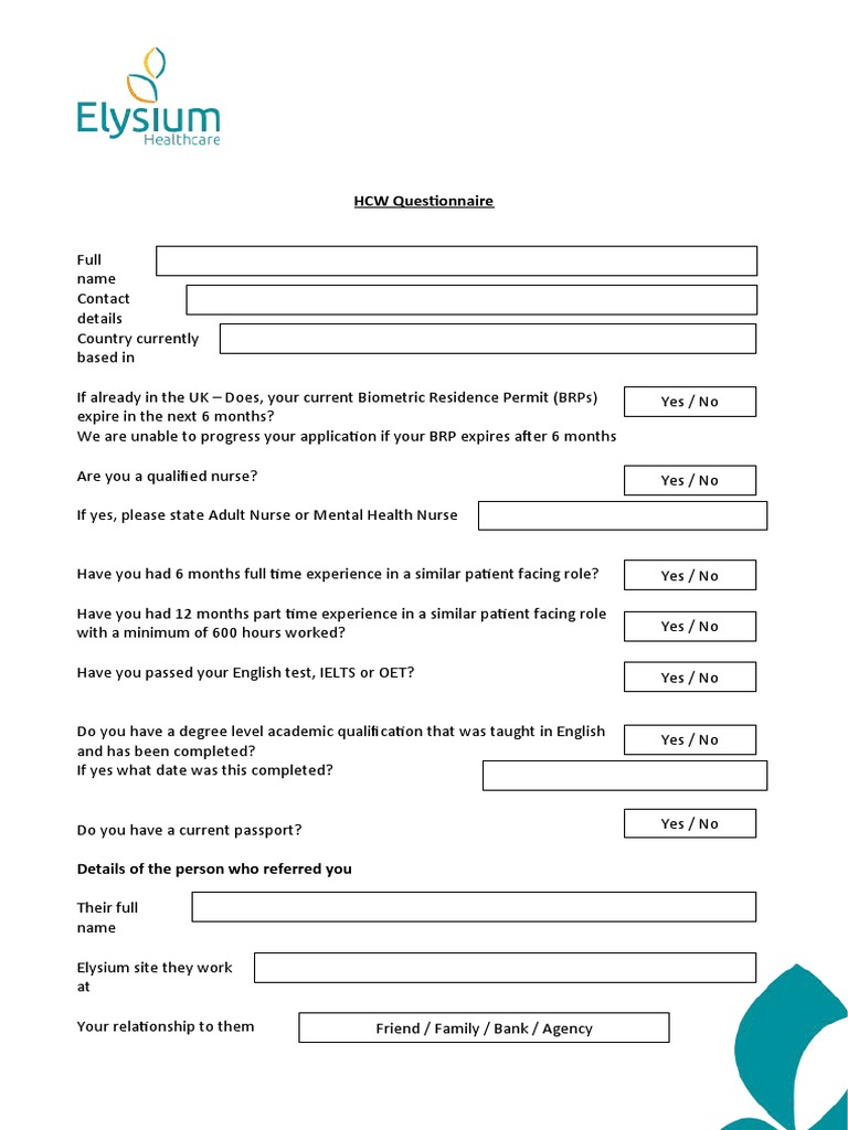 UK Nurse Application Form | PDF