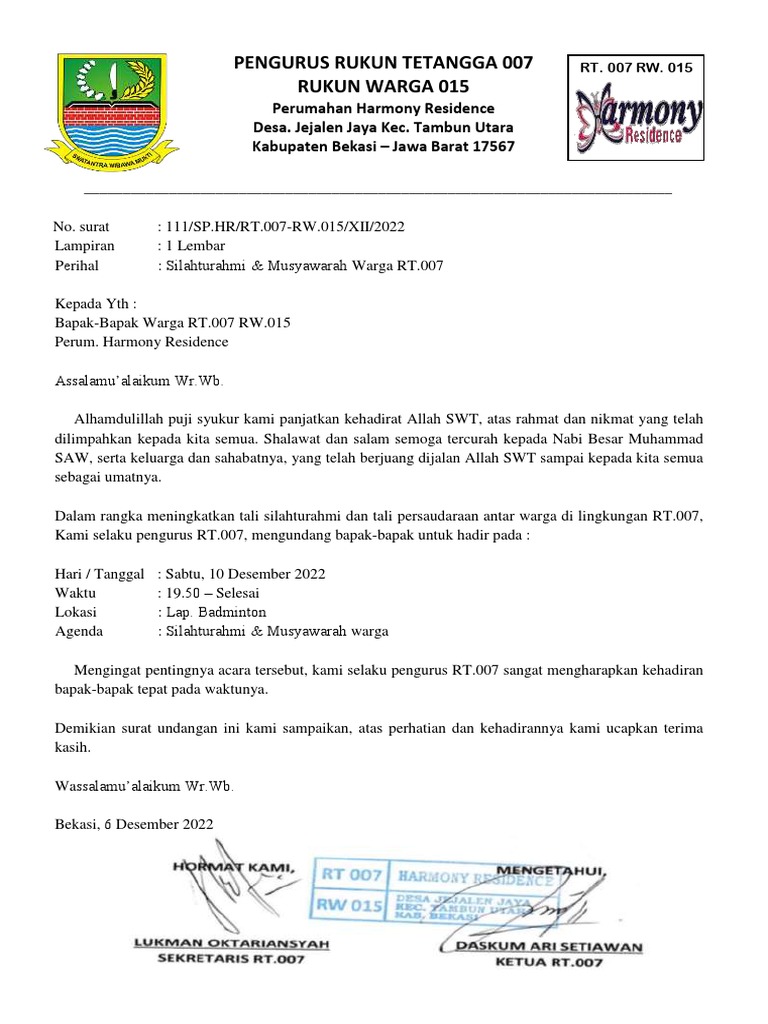 Contoh Undangan Rapat Warga | PDF