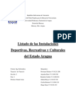 Listado de Las Instalaciones Deportivas, Recreativas y Culturales Del Estado Aragua