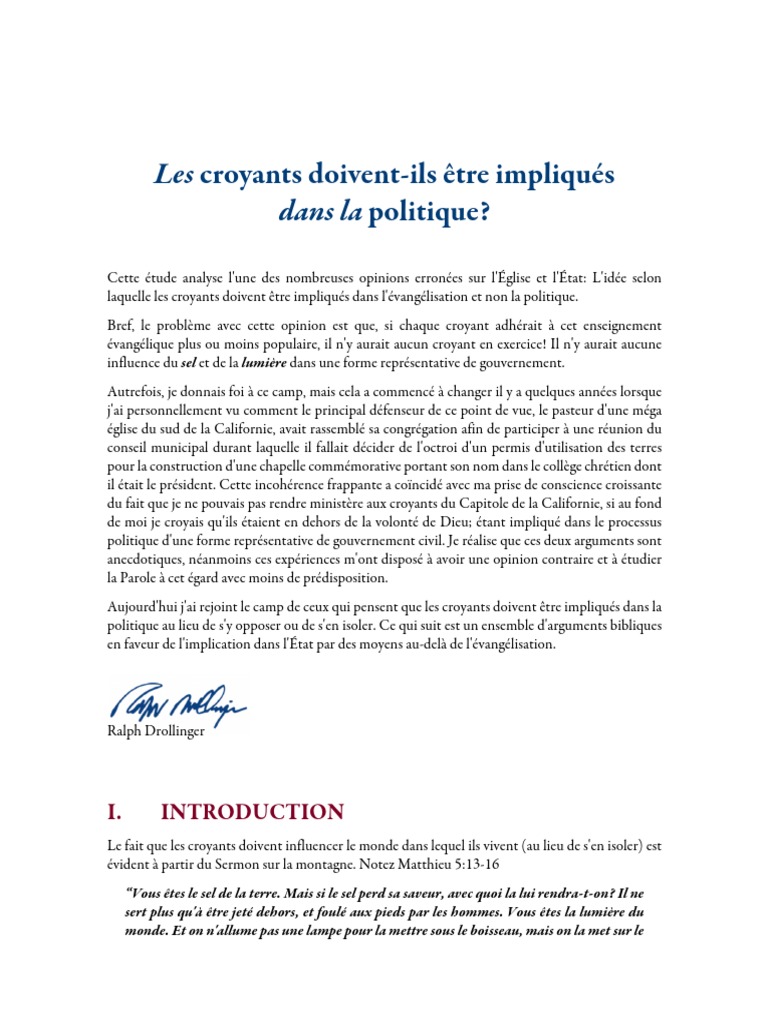 Implication des croyants en politique | PDF | Religion et spiritualité