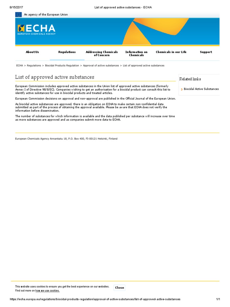 List of approved active substances ECHA PDF